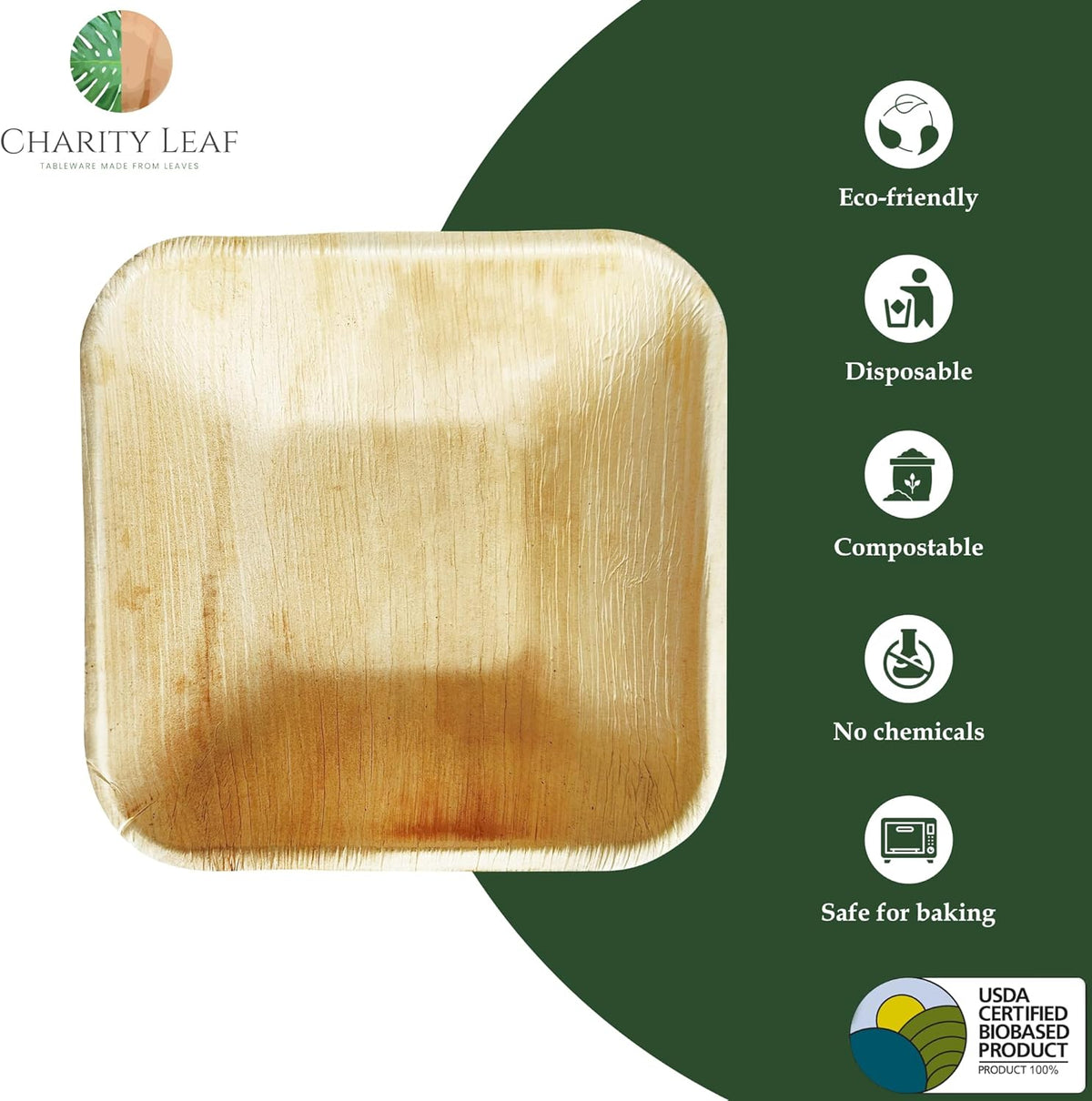 Disposable Palm Leaf 5" Square Bowl (50 pcs) Dipping Bowls | Bamboo Like| All Natural and