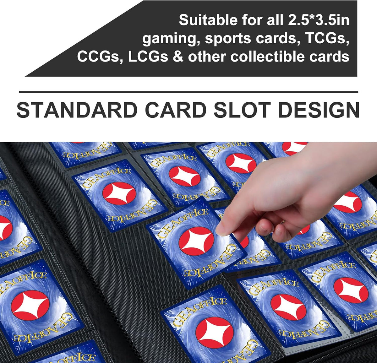 Premium Card Binder 16 Pocket, GEAoffice PU Cover Trading Card binder for 1000+ Cards, Sturdy Card