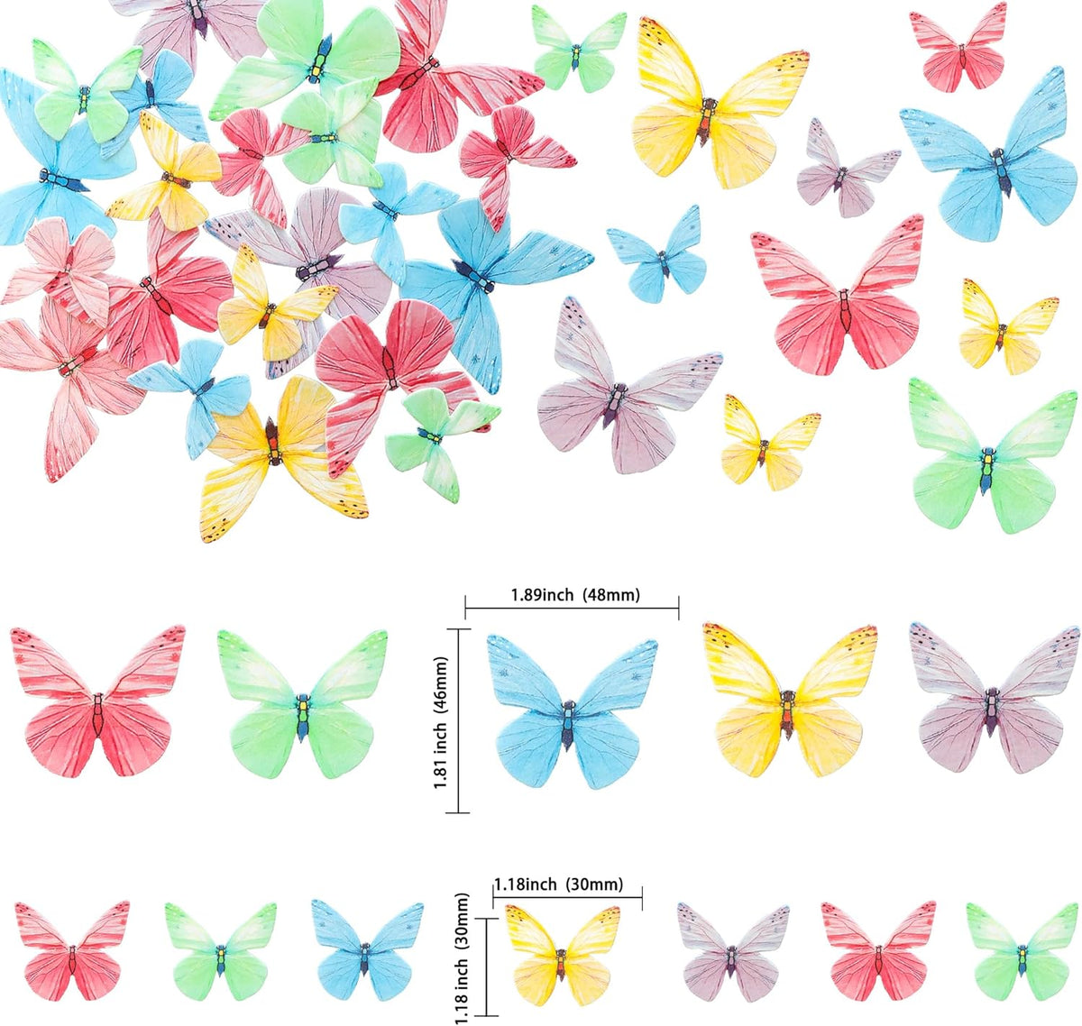 Ephlyn 72Pcs Edible Butterfly Cupcake Toppers Mixed Color Cake Picks Cute Butterfly Cake