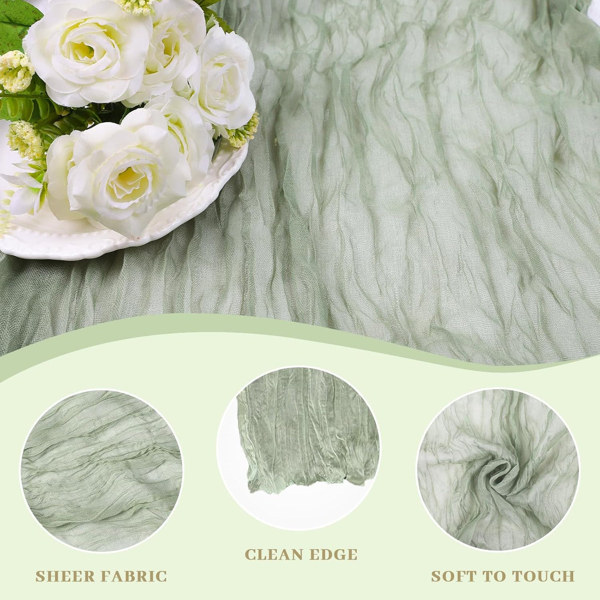 Le courant 6pcs 10Ft Cheesecloth Table Runner, Rustic Boho Gauze Cheese Cloth Runner Table Runner