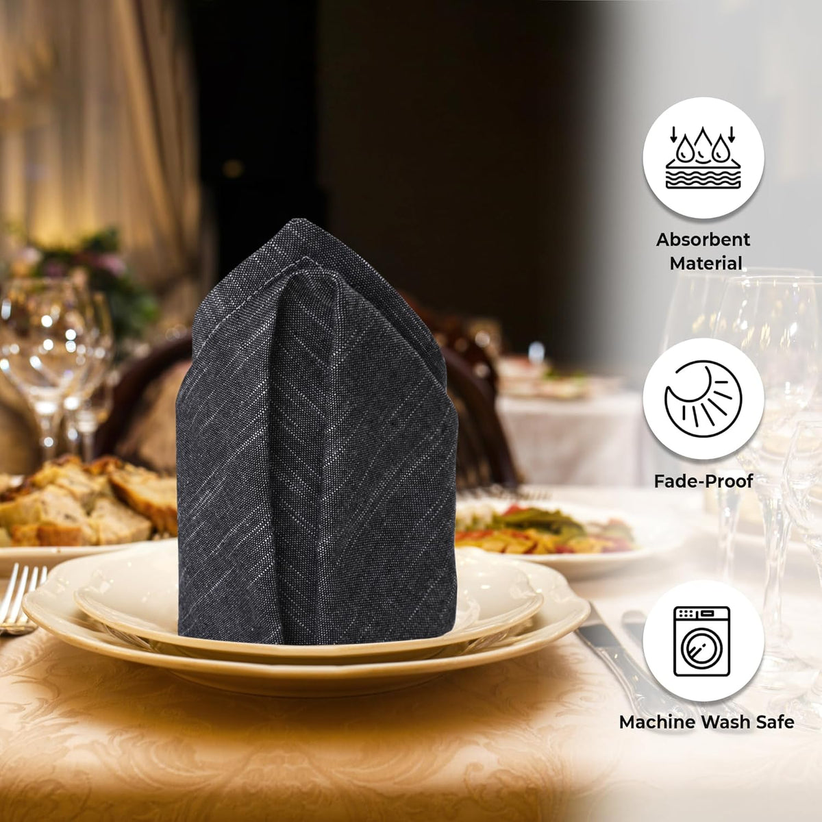 Urban Villa Dinner Napkins Black White Chambray Cloth Napkins (Set of 12) Oversized 20x20