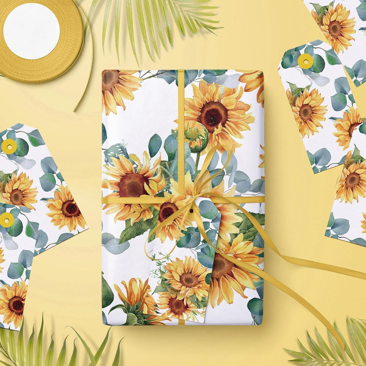 WRAPAHOLIC Kraft Sunflower Wrapping Paper Roll - Mini Roll - 17 Inch x 33 Feet - Perfect for
