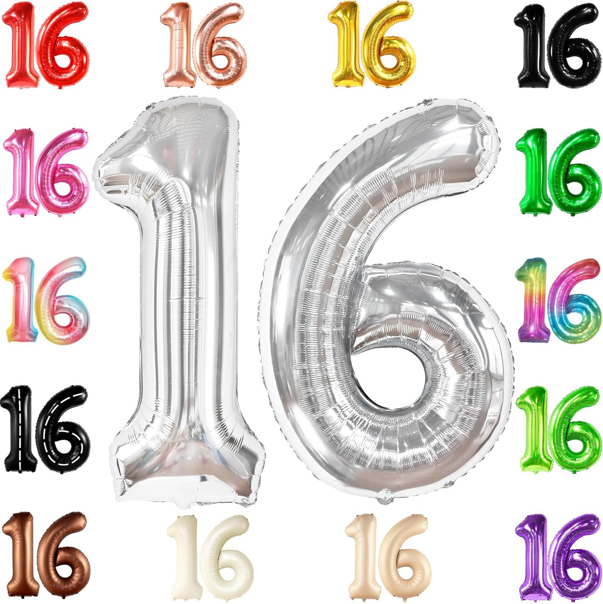 KatchOn, Silver 16 Balloon Numbers - Giant, 40 Inch | Happy 16th Birthday Balloons, Sweet 16 Party