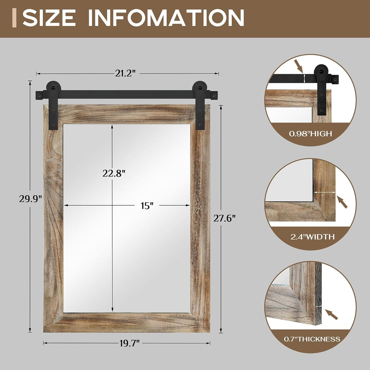 COGOOD Farmhouse Barn Door Mirror - 21 x 30 Rustic Wood Framed Wall Mirror for Bathroom, Living