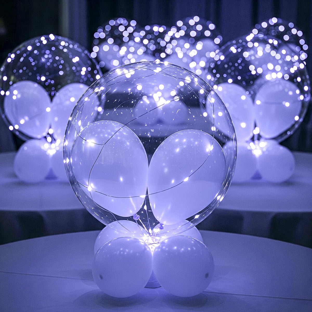 LED Light up Bobo Party Balloons kit 12 Pack-Clear 22 inchs white with Cell Batteries Included