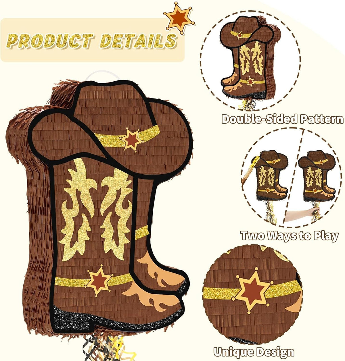 WERNNSAI Western Cowgirl Boot Piñata - Cowboy Hat Pinata Game Western World Theme Party Decorations
