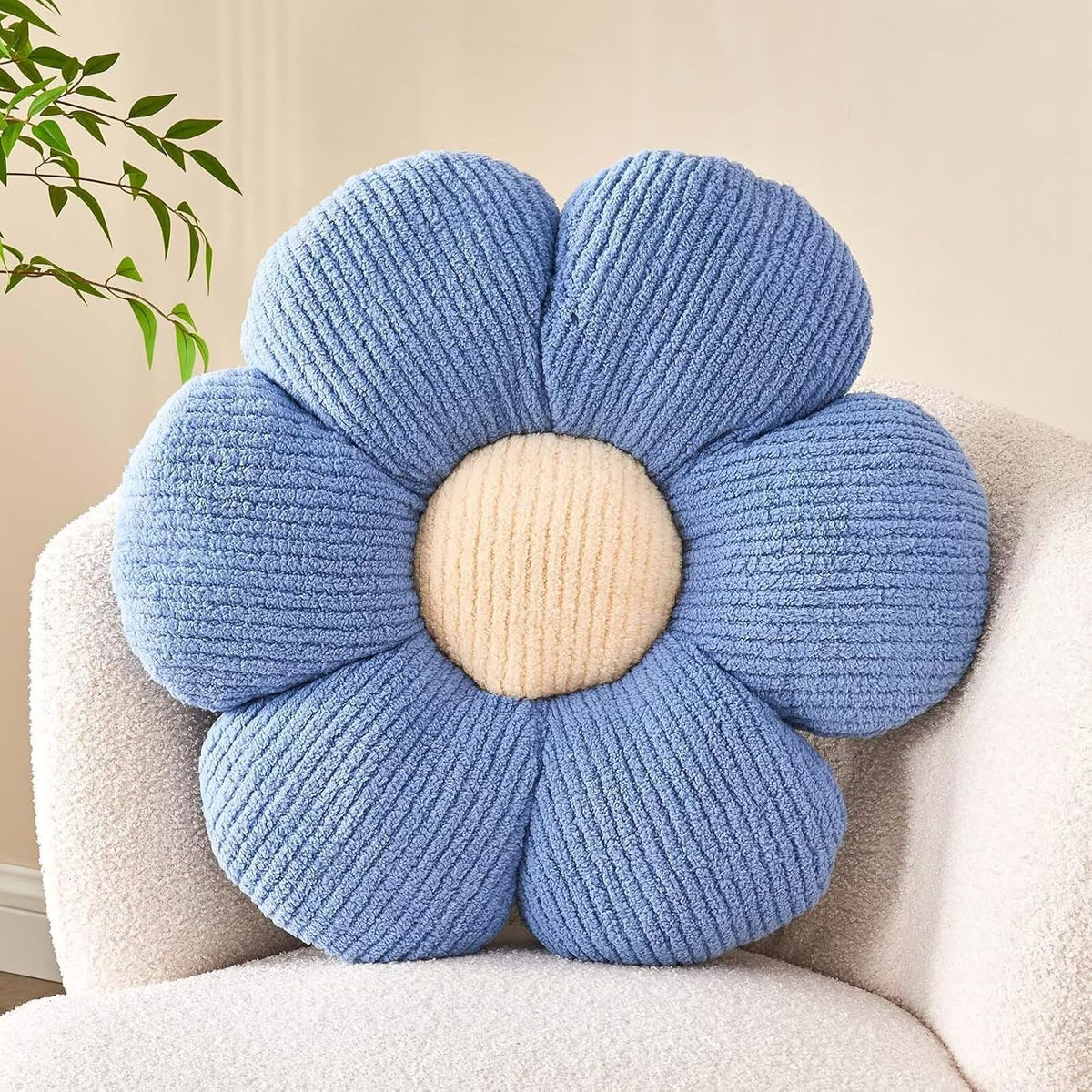 Flower Throw Pillow, Soft Blue 14.9" Shaped Floor Pillow for Home Decor, Cute Aesthetic Plush