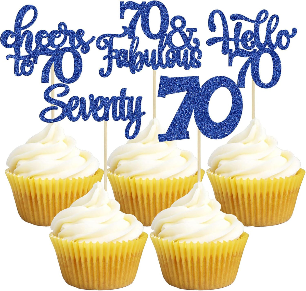 30Pcs Happy 70th Birthday Cupcake Toppers Seventy Cheers to 70 Years Old Birthday Cupcake Picks for