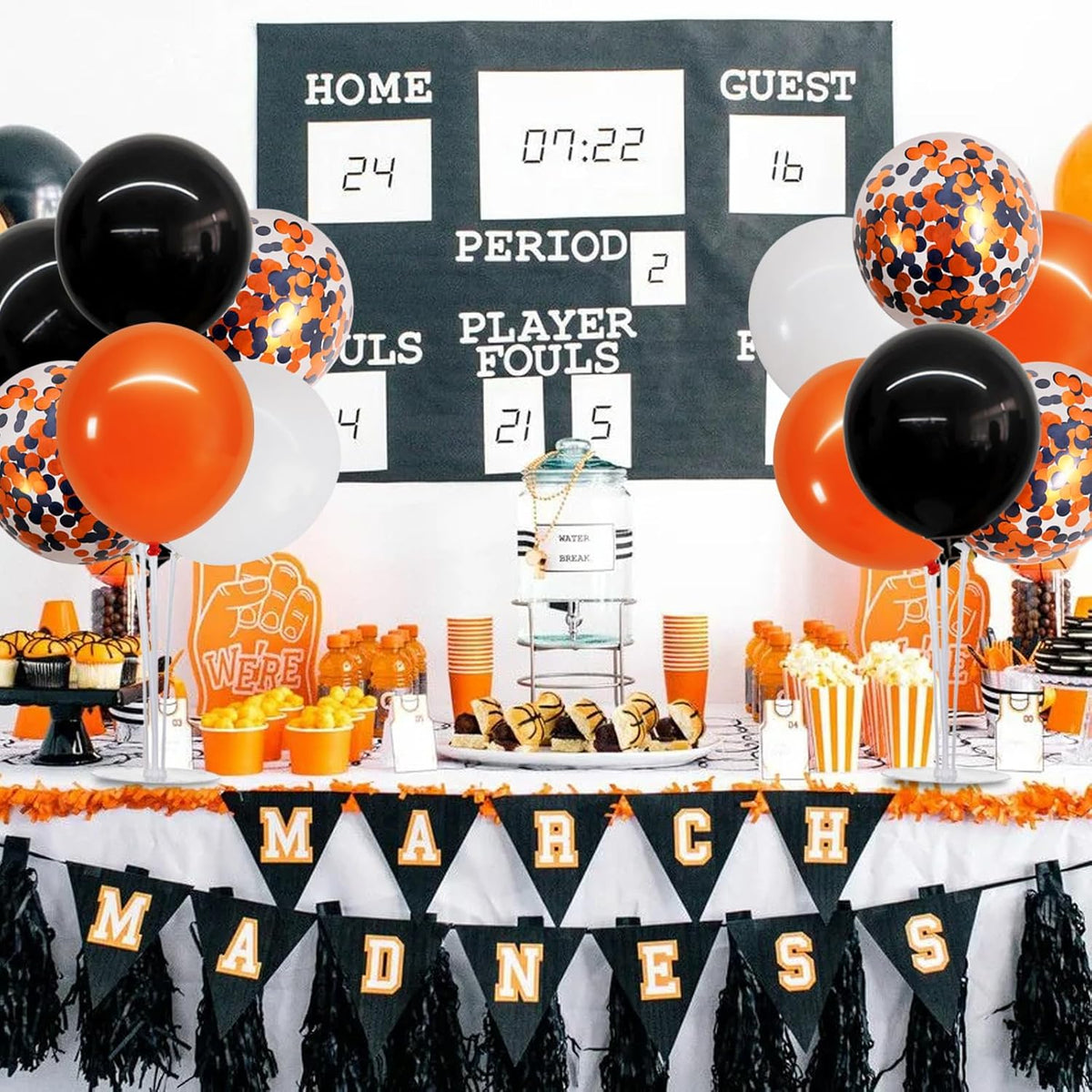 TONIFUL 4 Set Halloween Balloons Black Orange Confetti White Balloon Stand Centerpiece Table
