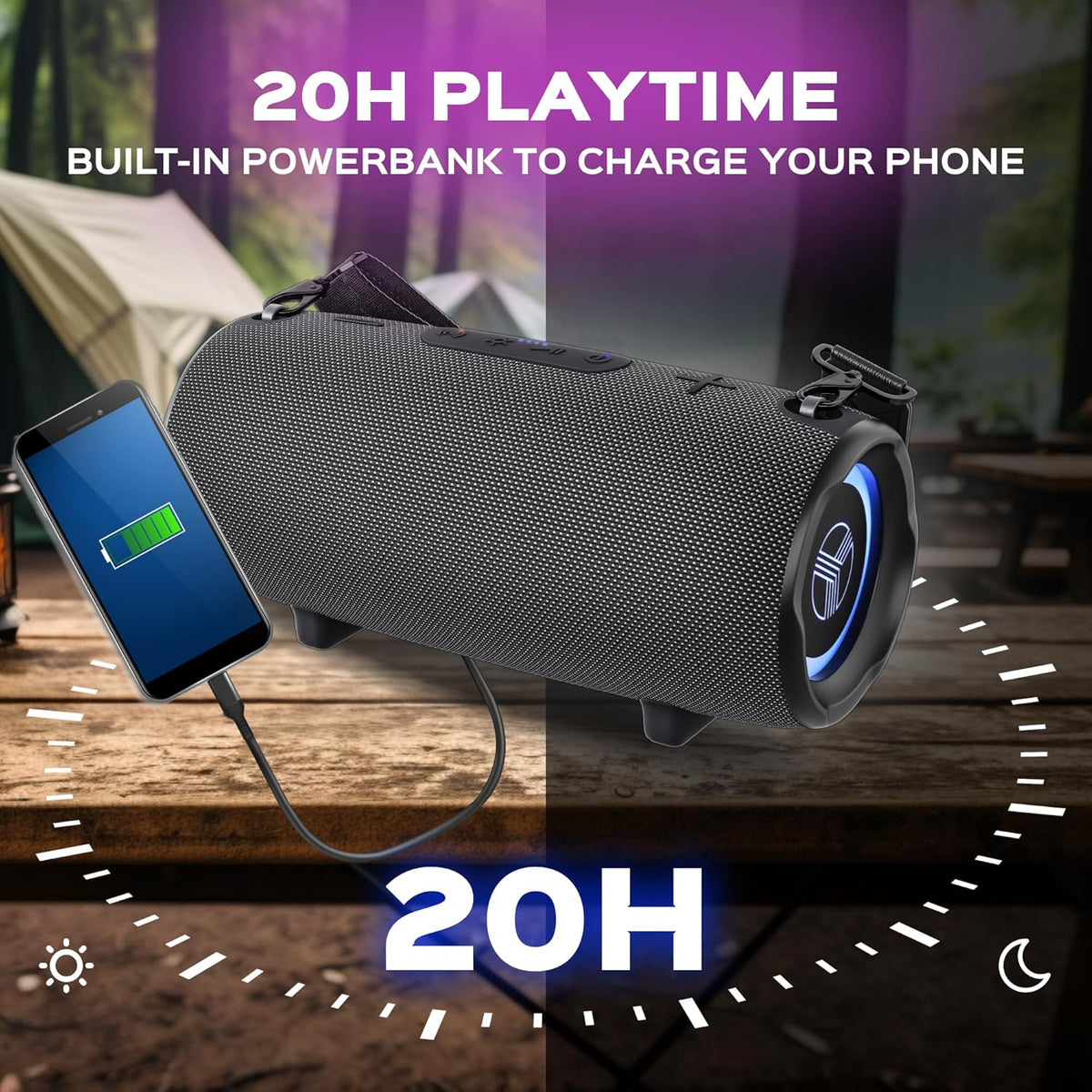 TREBLAB Ultra Loud Wireless Speaker - 60W Stereo Sound with Deep Bass, 20H Playtime, Powerbank
