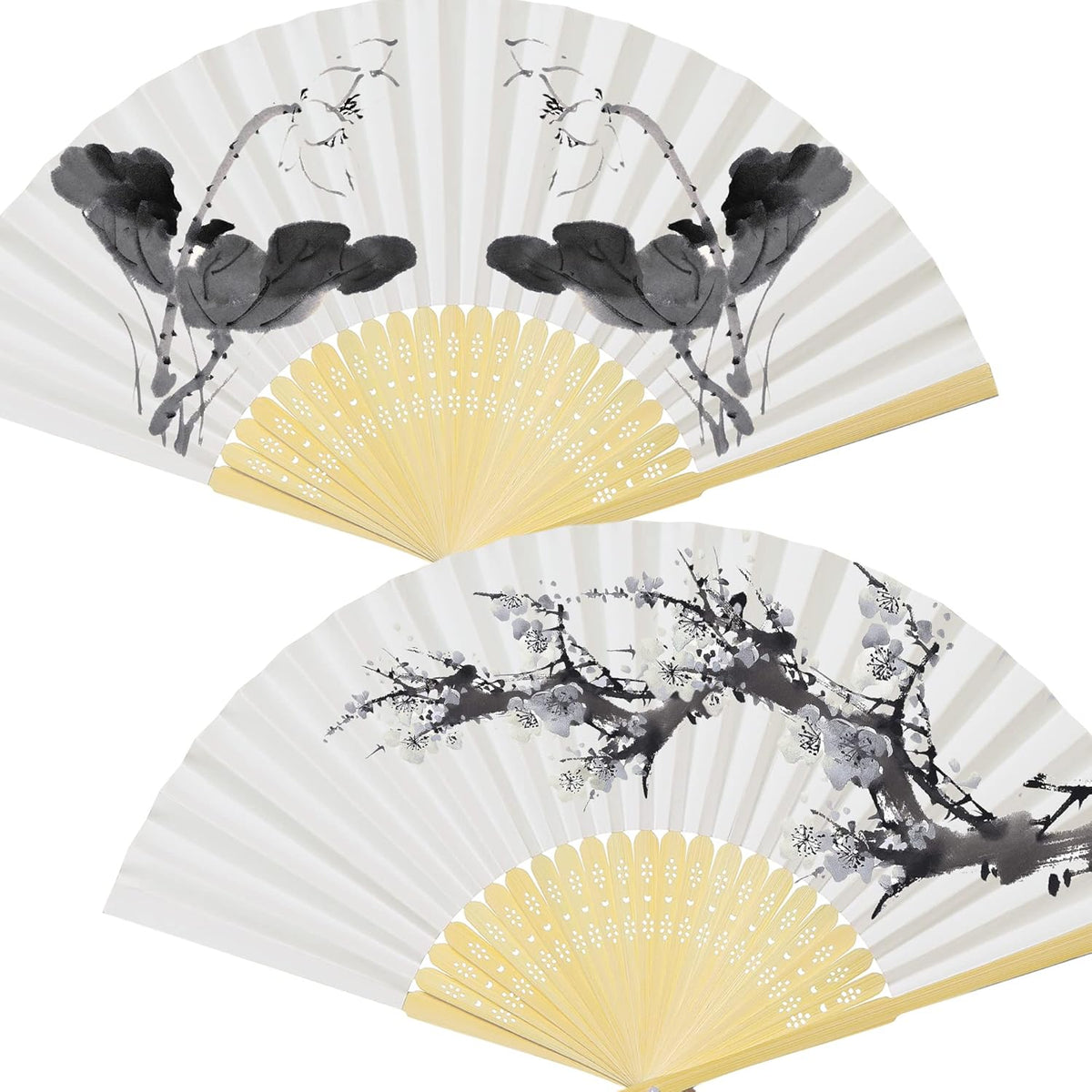 Coucoland 30 Pcs White Bamboo Folding Handheld Fan Hand fan for Wedding Home Decoration Party