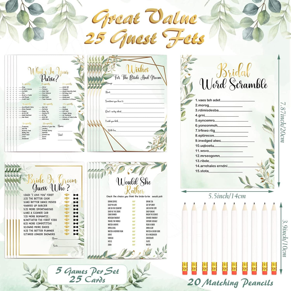 Teling 145 Pieces Bridal Shower Game Bridal Shower Favors Set Wedding Games Cards and Pencils for