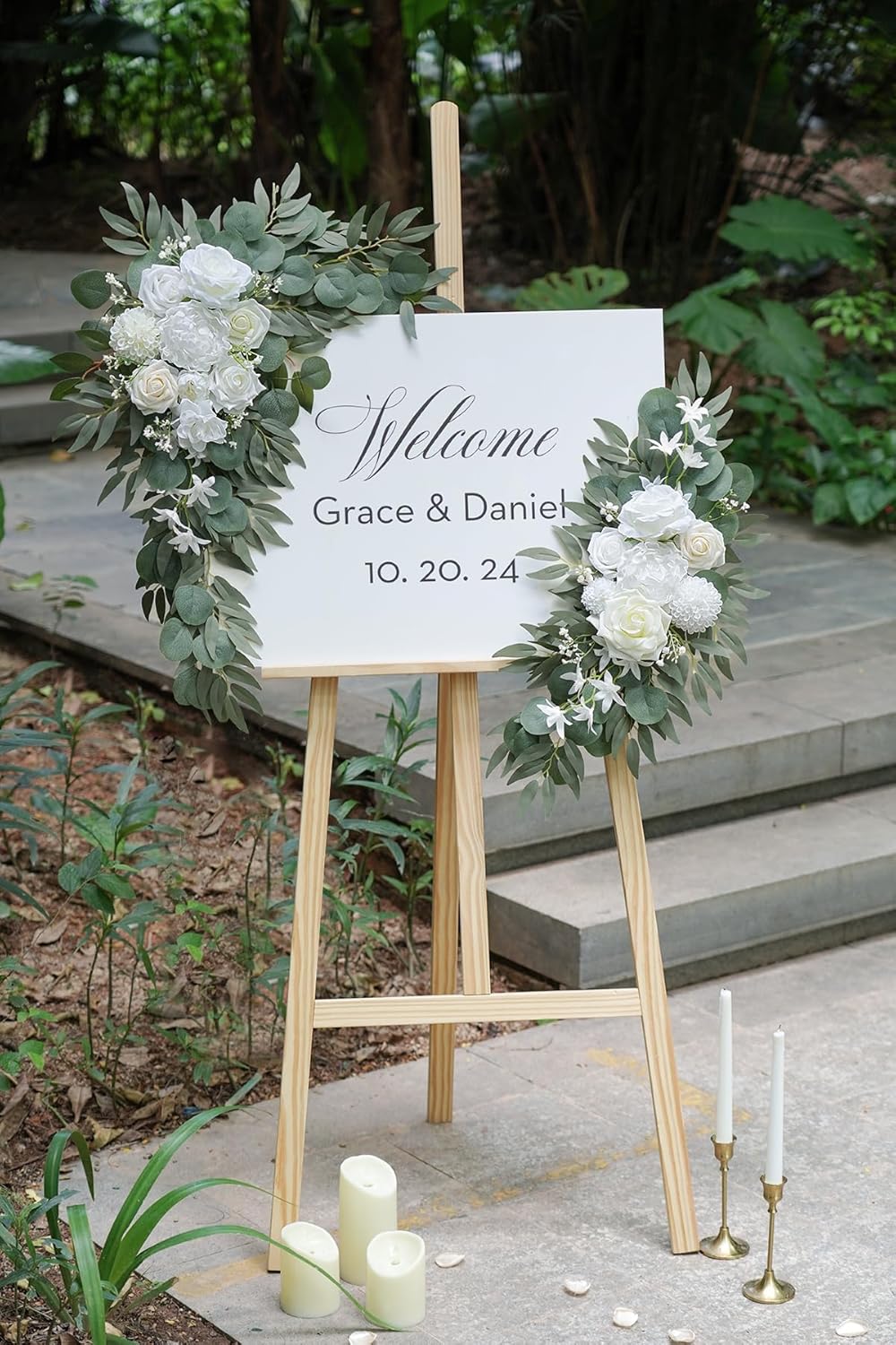 Artificial Flower Swag Set of 2 for Wedding Welcome Signs Floral Decorations, White Wedding Arch