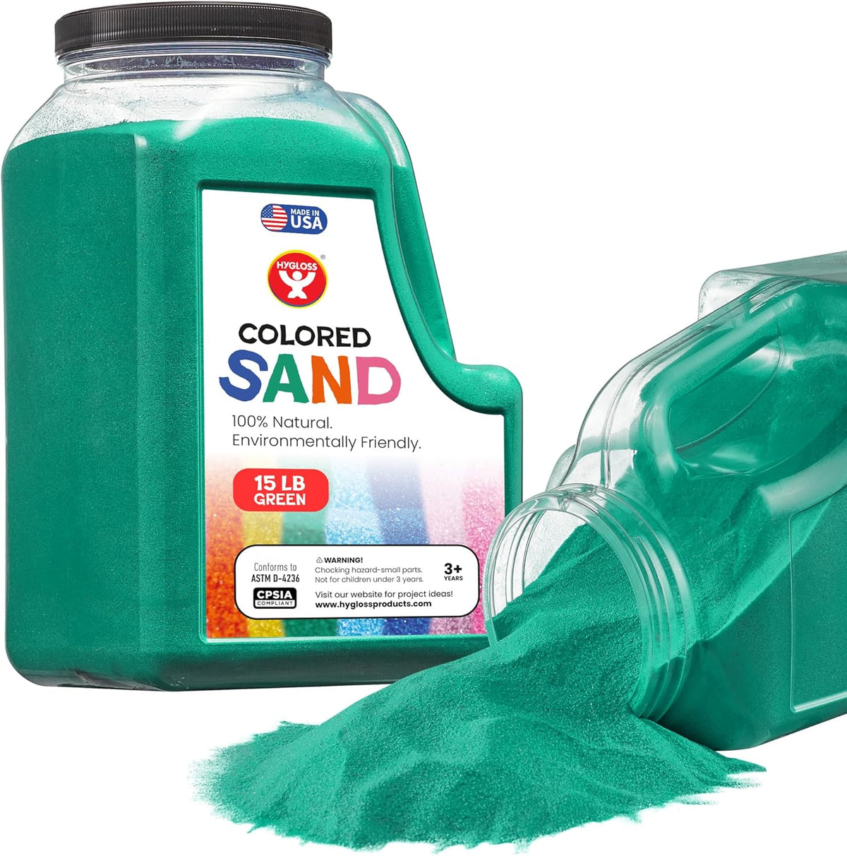 Hygloss Colored Sand for Crafts - 15 lb Bottle, Green Vibrant Colorful Fine Sensory Play Sand Art