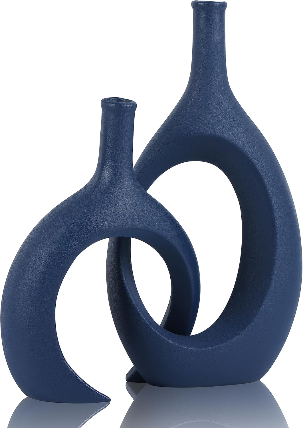 Blue Ceramic Vase Set of 2 - Modern Navy Blue Vase for Dining Table Centerpieces, Farmhouse and