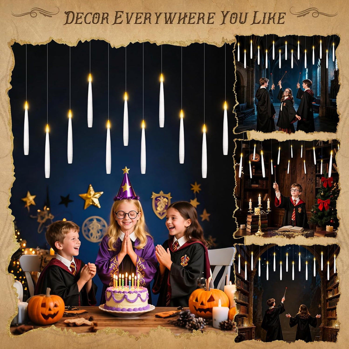 Halloween Decorations, 12 Pcs Floating Candles with Wand Remote, Battery (indluded) Operated Magic