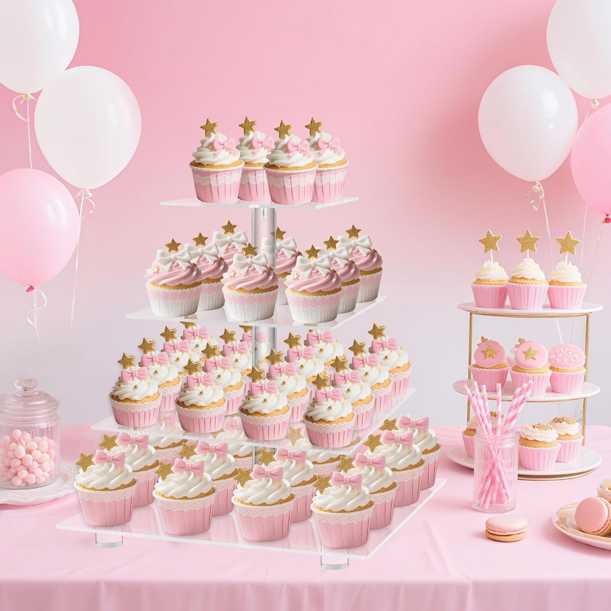 YestBuy 4 Tier Acrylic Cupcake Stand with Base, Premium Cupcake Holder, Acrylic Cupcake Tower
