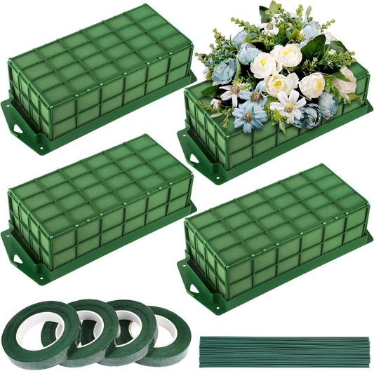 Aodaer 4 Pieces Floral Foam Cage with Floral Foam for Fresh and Artificial Flowers Rectangle Dry