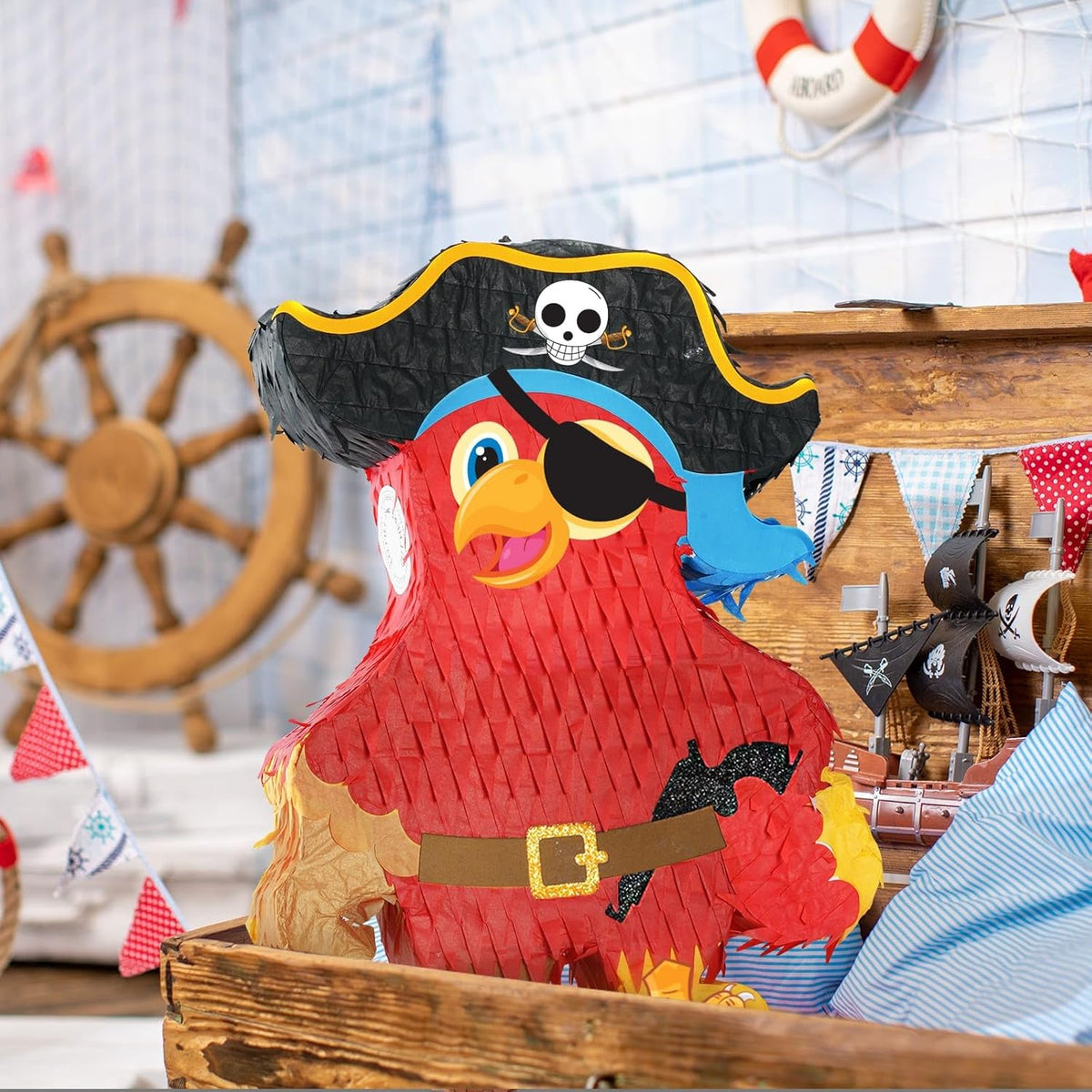 Wernnsai Pirate Piñata - Pirate Parrot Piñata with Blindfold and Bat for Boys' Birthday Party
