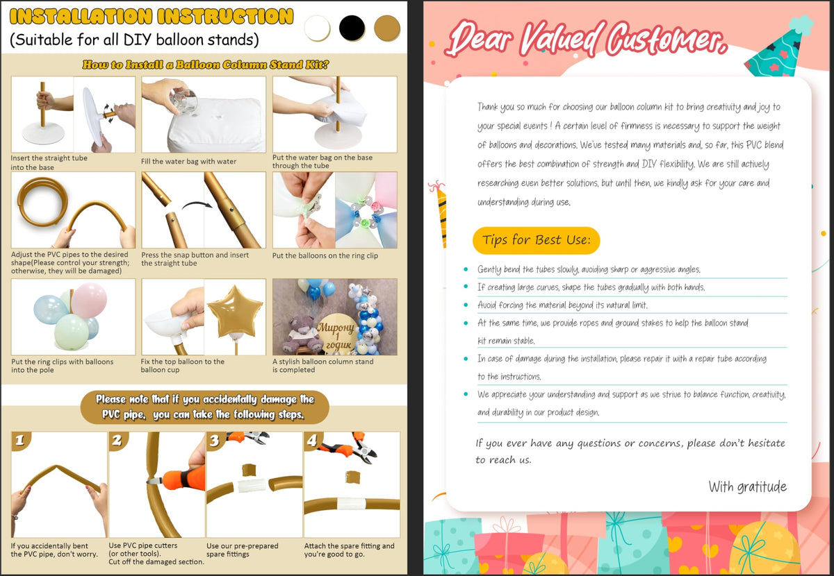 AerWo Balloon Arch Kit 9.35FT & 6FT, Free Bending Half Balloon Arch Stand with Base, Floor Gold