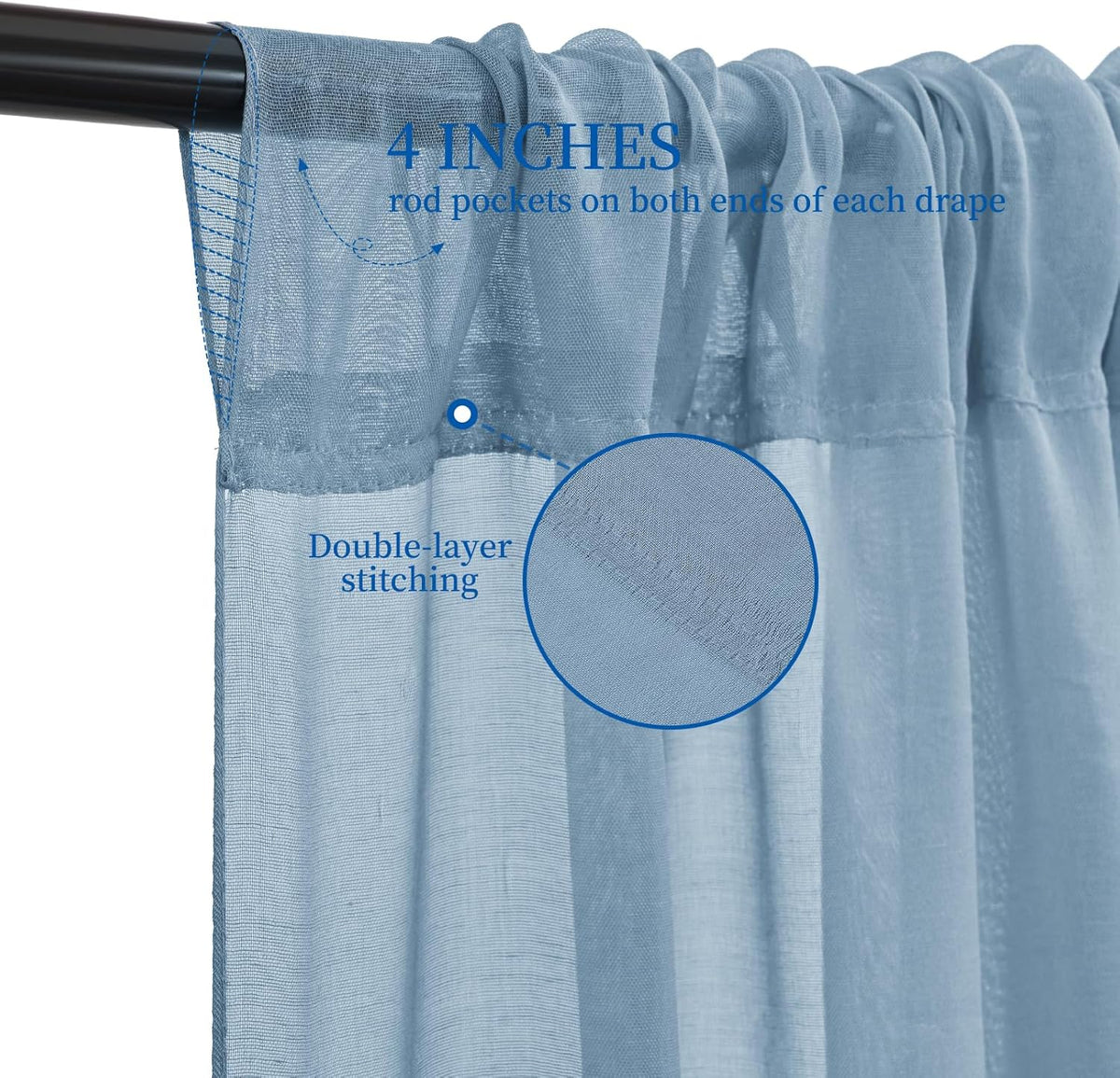 6 Panels Dusty Blue Ceiling Drapes for Wedding, 5ftx40ft Ceiling Drapes Cheesecloth Sheer Fabric