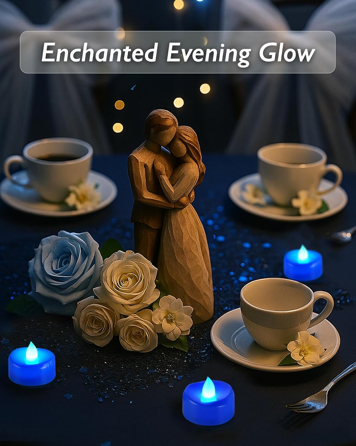 Raycare Blue LED Tea Lights Battery Operated, 200+Hour Flickering Votive Candles,Realistic Fake