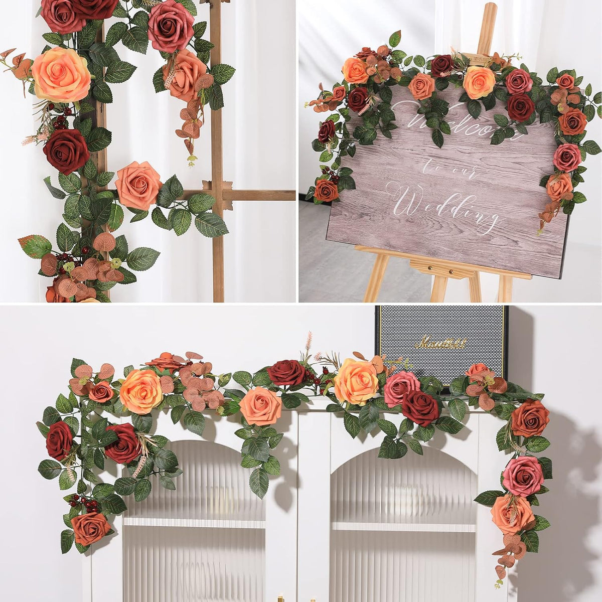 5FT Artificial Rose Flower Burgundy Fake Floral Garland for Wedding Ceremony Backdrop Arch Flowers
