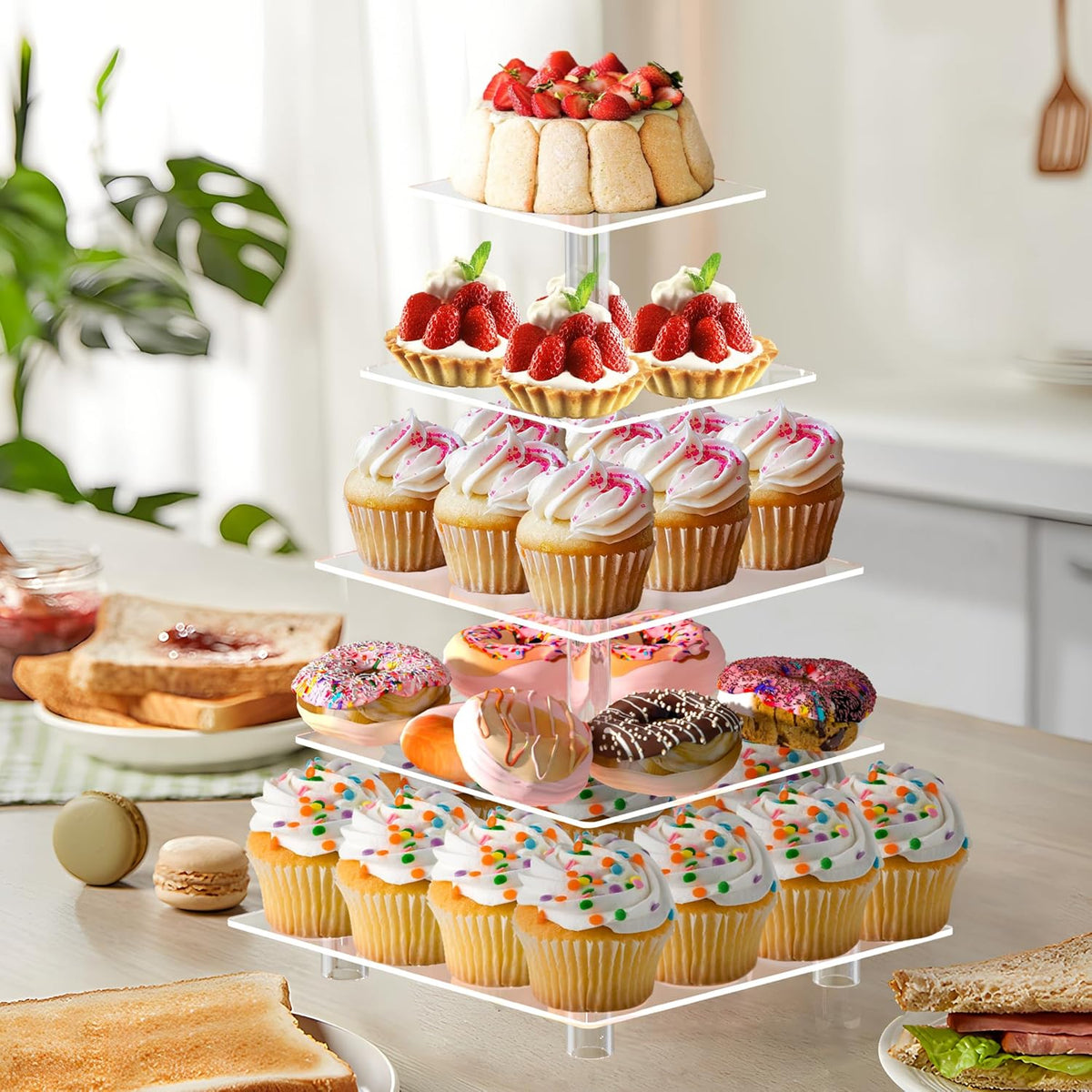 Cupcake Stand for 50 Cupcakes, 5 Tier Cupcake Holder, Large Clear Cupcake Tower, Acrylic Cupcake