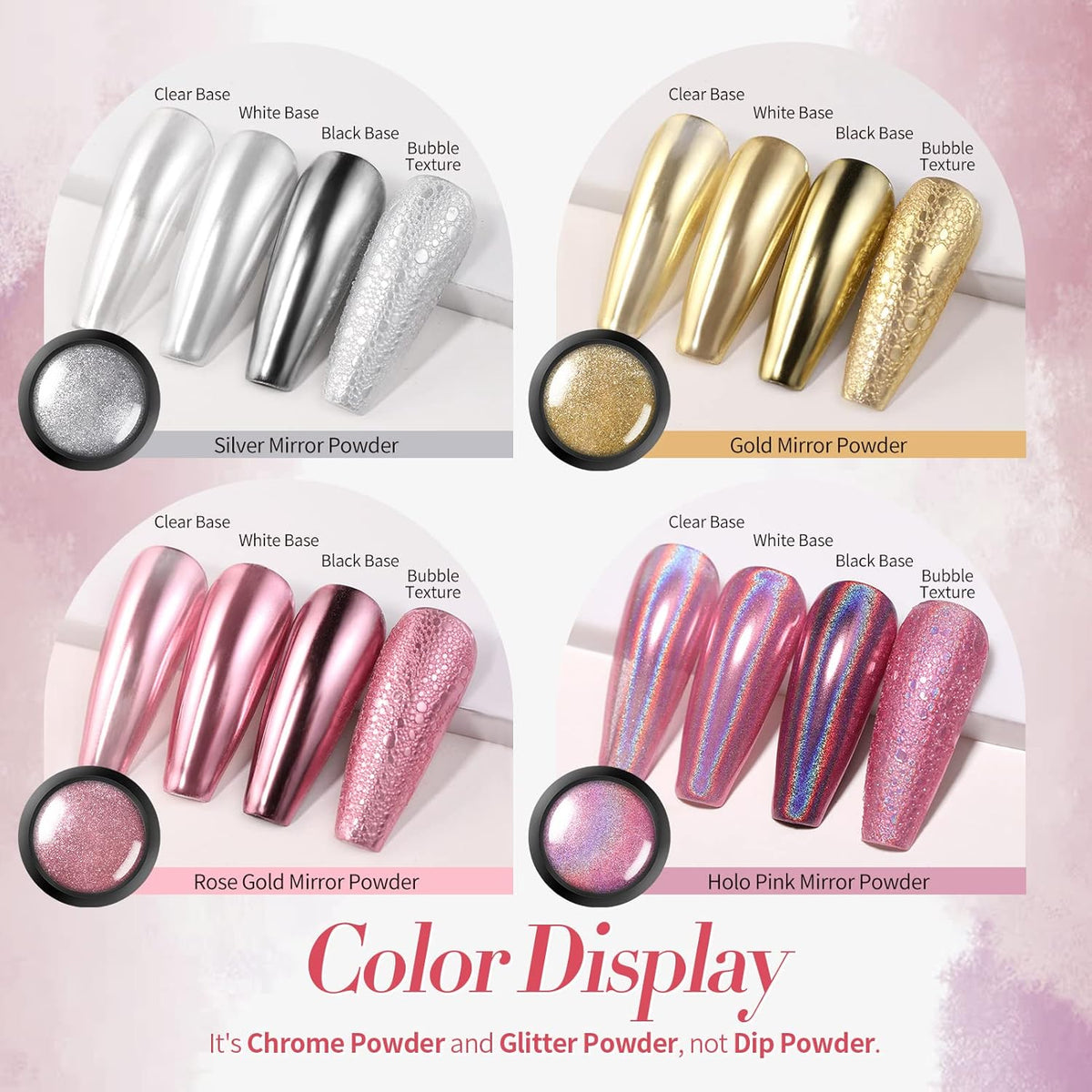 Born Pretty Chrome Nail Powder Metallic Mirror Powder Holographic Pigment Powder Manicure Nail Art
