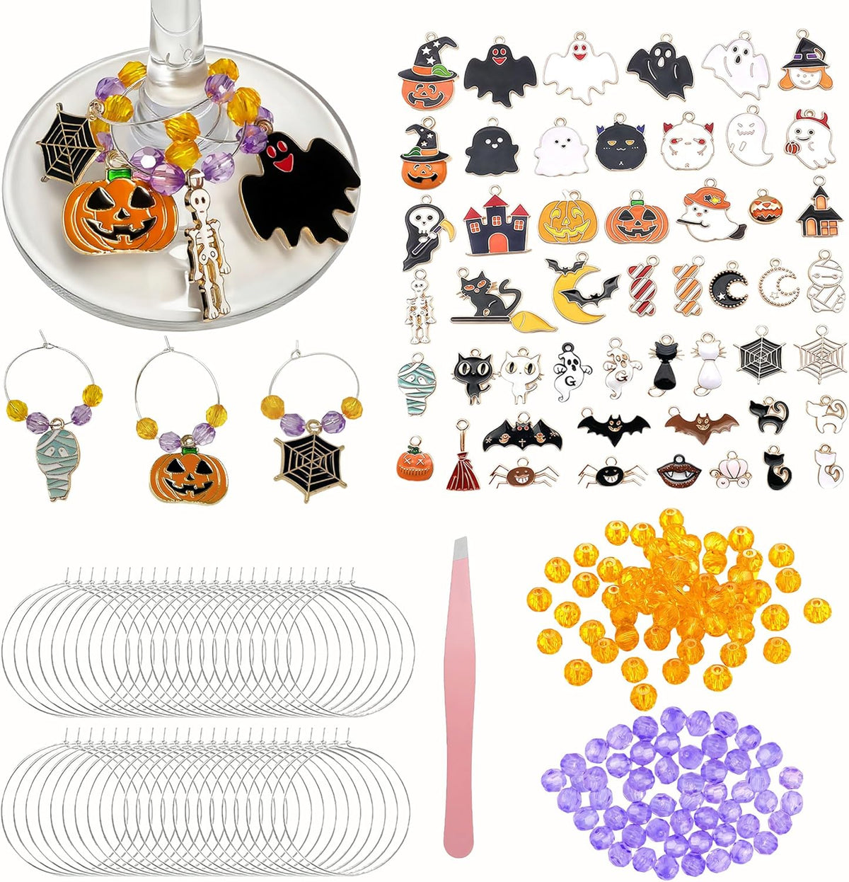 50 Sets Wine Glass Charms, Wine Charms for Stem Glasses, DIY Reusable Drink Markers for Weddings &