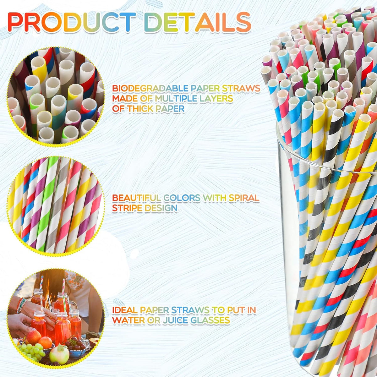 Eaasty 5000 Pcs Colored Paper Straws Bulk Disposable Striped Drinking Paper Straws for Summer