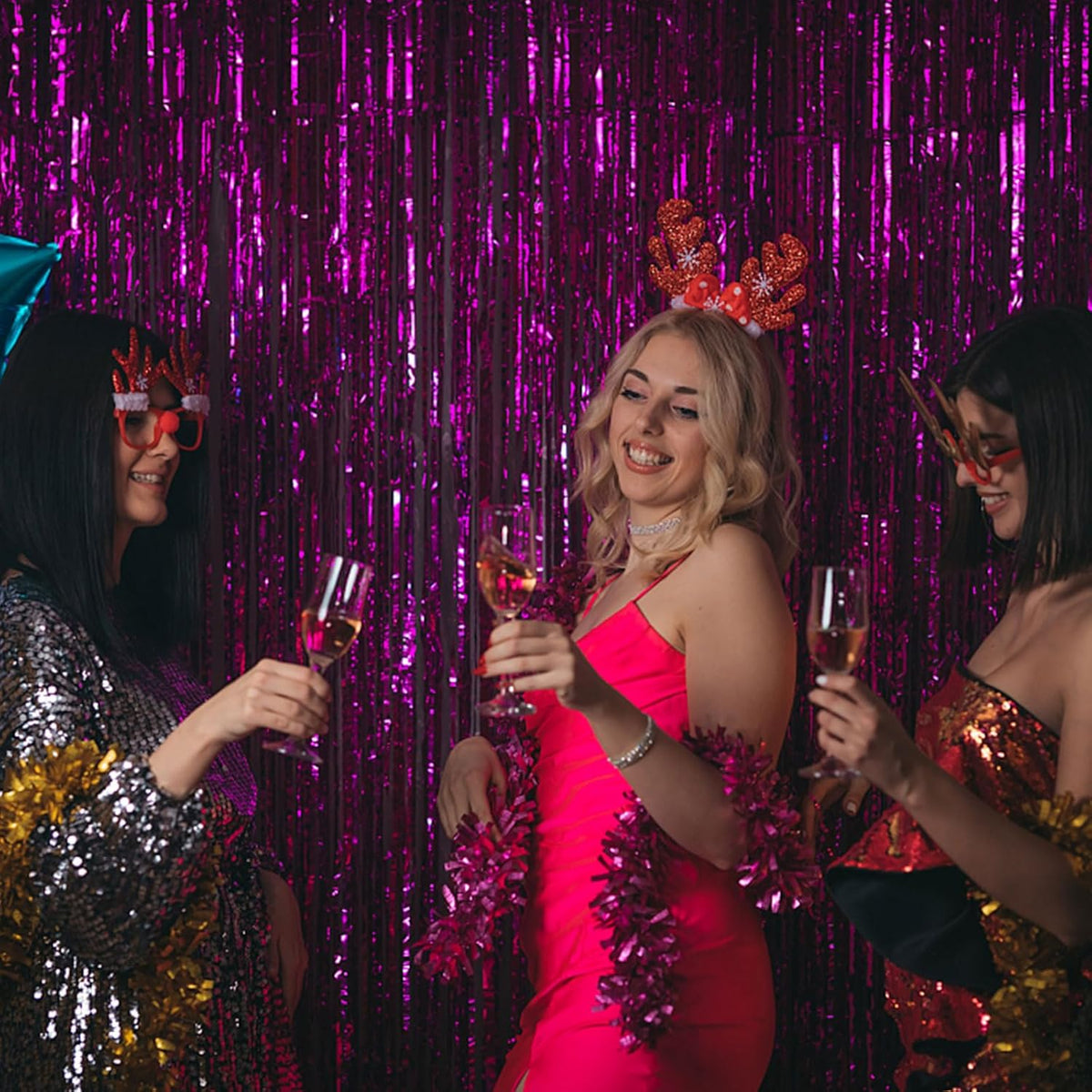 20 Pack Hot Pink Party Decorations - Tinsel Curtain Streamers Foil Fringe Backdrop for Birthday