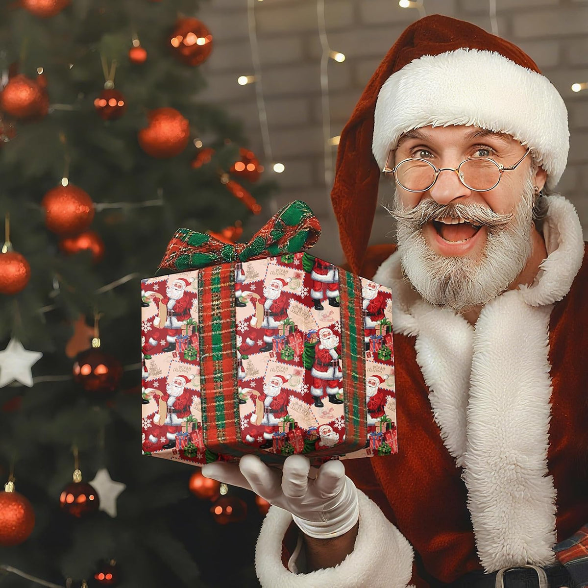 Ulmasinn Reversible Christmas Wrapping Paper Roll - 17" x33ft Double-Sided Designs with Santa and