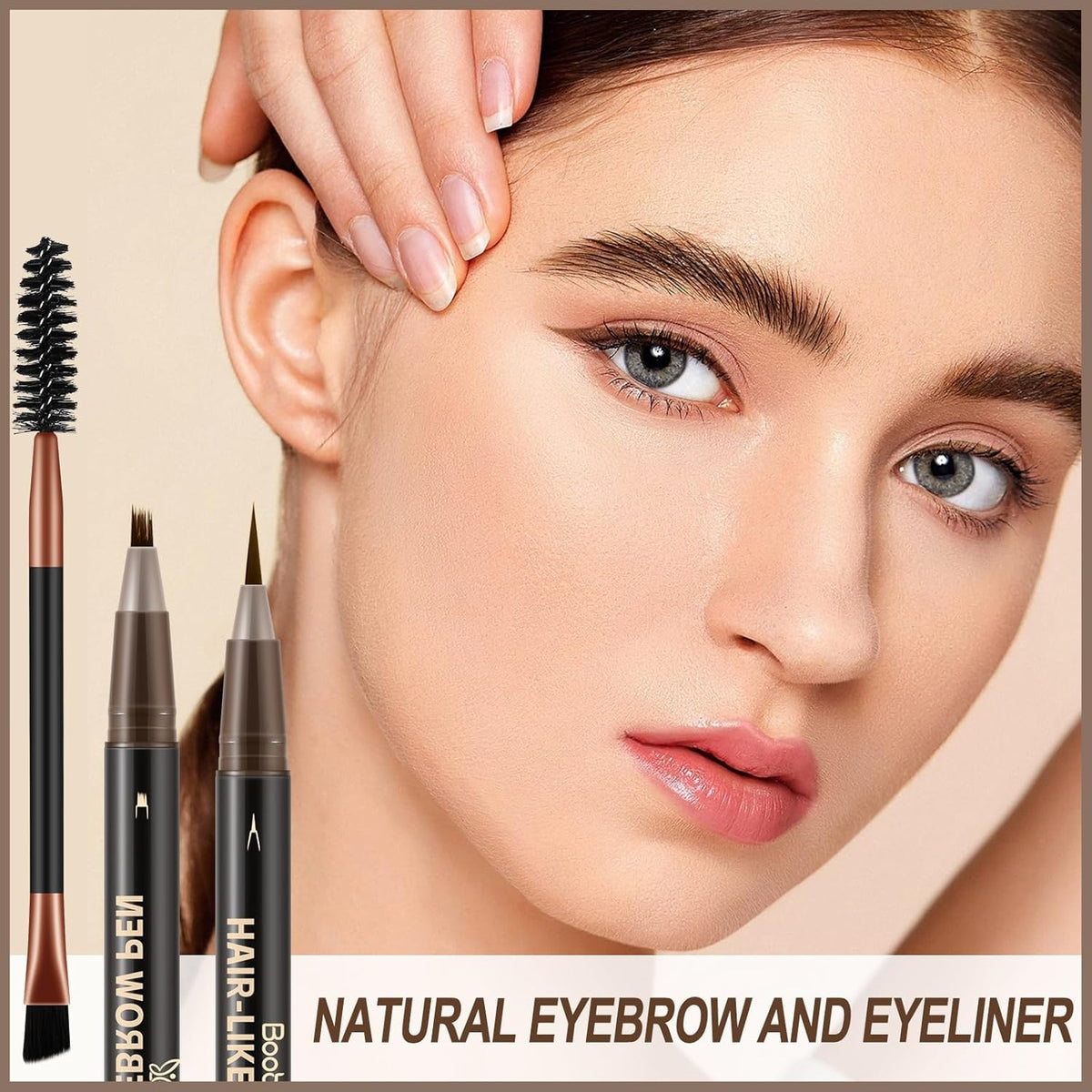Boobeen 2pcs Waterproof Eyebrow Pen，Dual-Ended Eyeliner Microblading Eyebrow Pencil for Women，Long