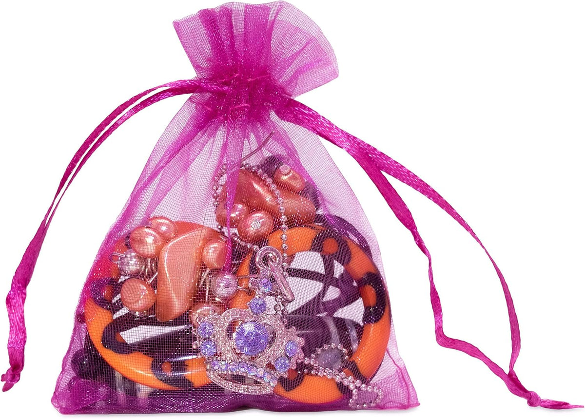 TheDisplayGuys 100-Pack 3x4 Hot Pink Sheer Organza Gift Bags with Drawstring, Jewelry Candy Treat