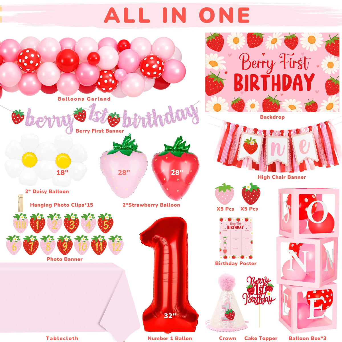 Kriyokiaa Berry First Birthday Decorations, Strawberry Party Kit