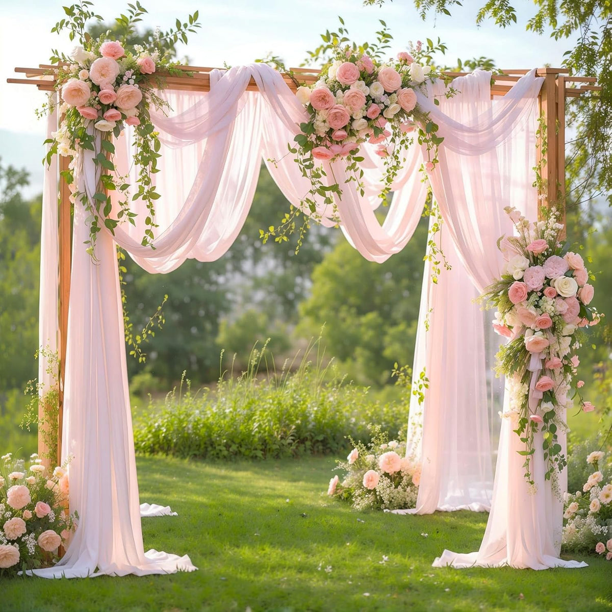 Wedding Arch Draping Fabric, 1 Panel 28" x 19Ft Blush Arch Drapes Sheer Backdrop Curtain for