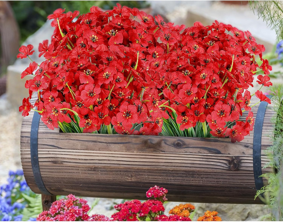 AmyHomie 20 Bundles Artificial Flowers for Outdoor UV Resistant Faux Flowers No Fade Fake Plastic