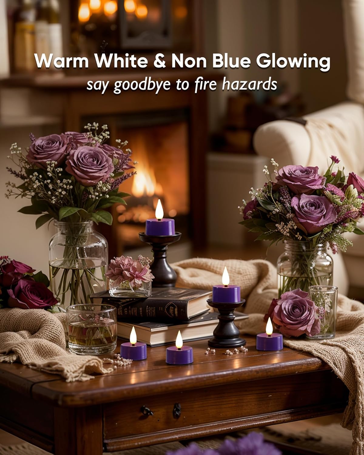 Amagic Flameless Purple Timer Remote Tealights Candles, 3D Black Wick Flickering Tea Light