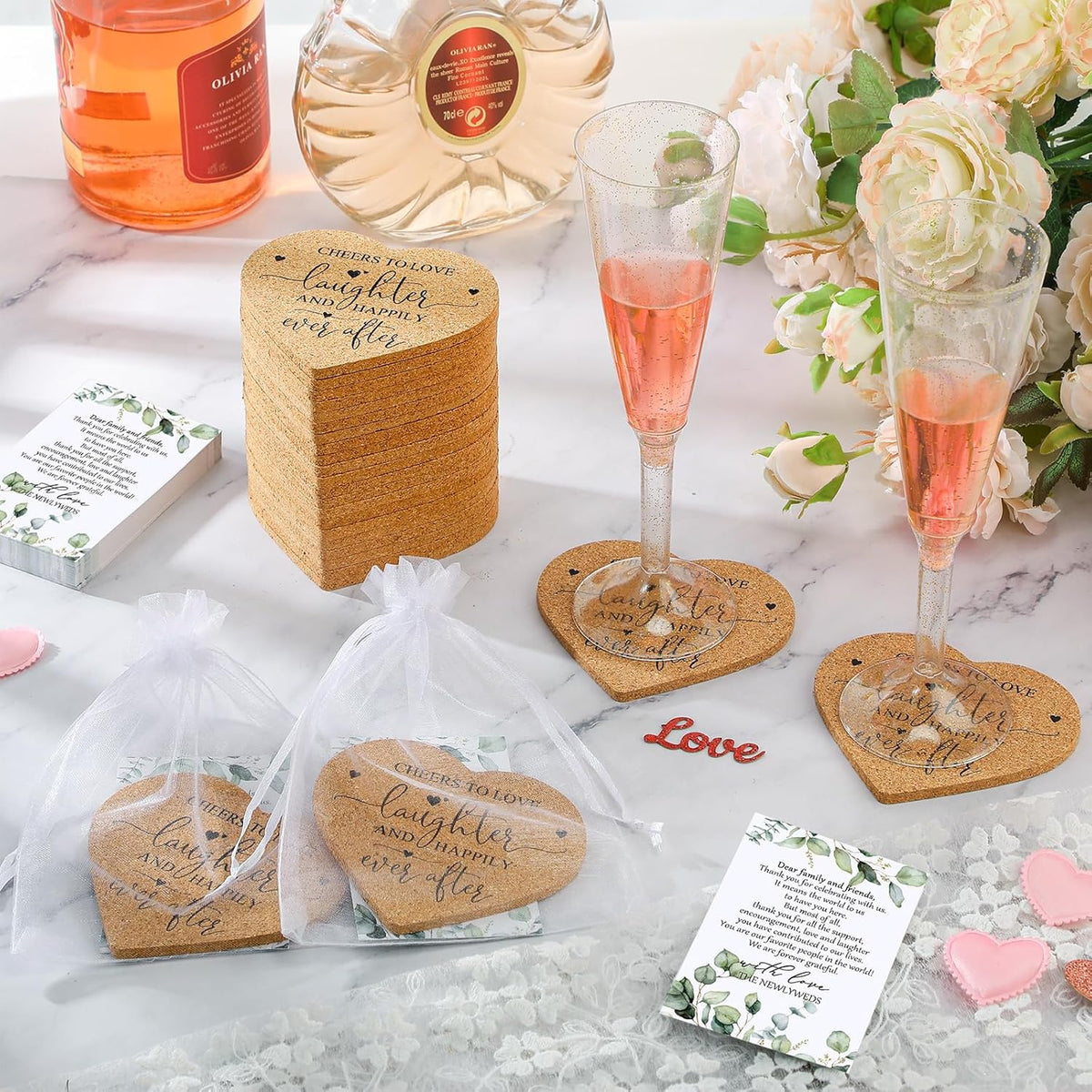 Uiifan 150 Set Wedding Favors for Guest Coaster Gifts Bulk Heart Shaped Coasters Thank You Cards