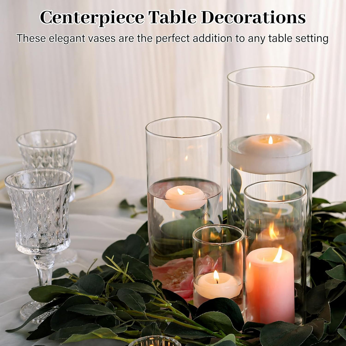 16 PCS Clear Cylinder Vases for Centerpieces | 4, 6, 8,10 Inch Tall Flower Vase for Wedding