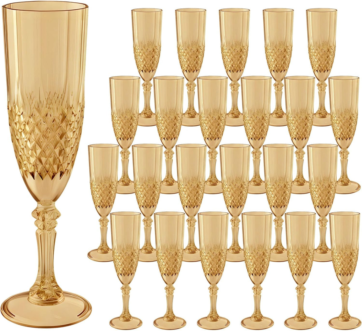 Plastic Champagne Flutes, 24PCS Gold Wine Glasses Goblets Cups Reusable Flute, for Weddings