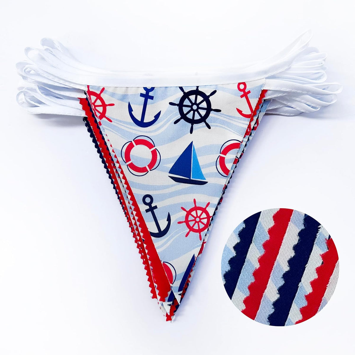 32Ft Nautical Party Decorations Red Blue White Nautical Themed Fabric Banner Triangle Pennant Flag