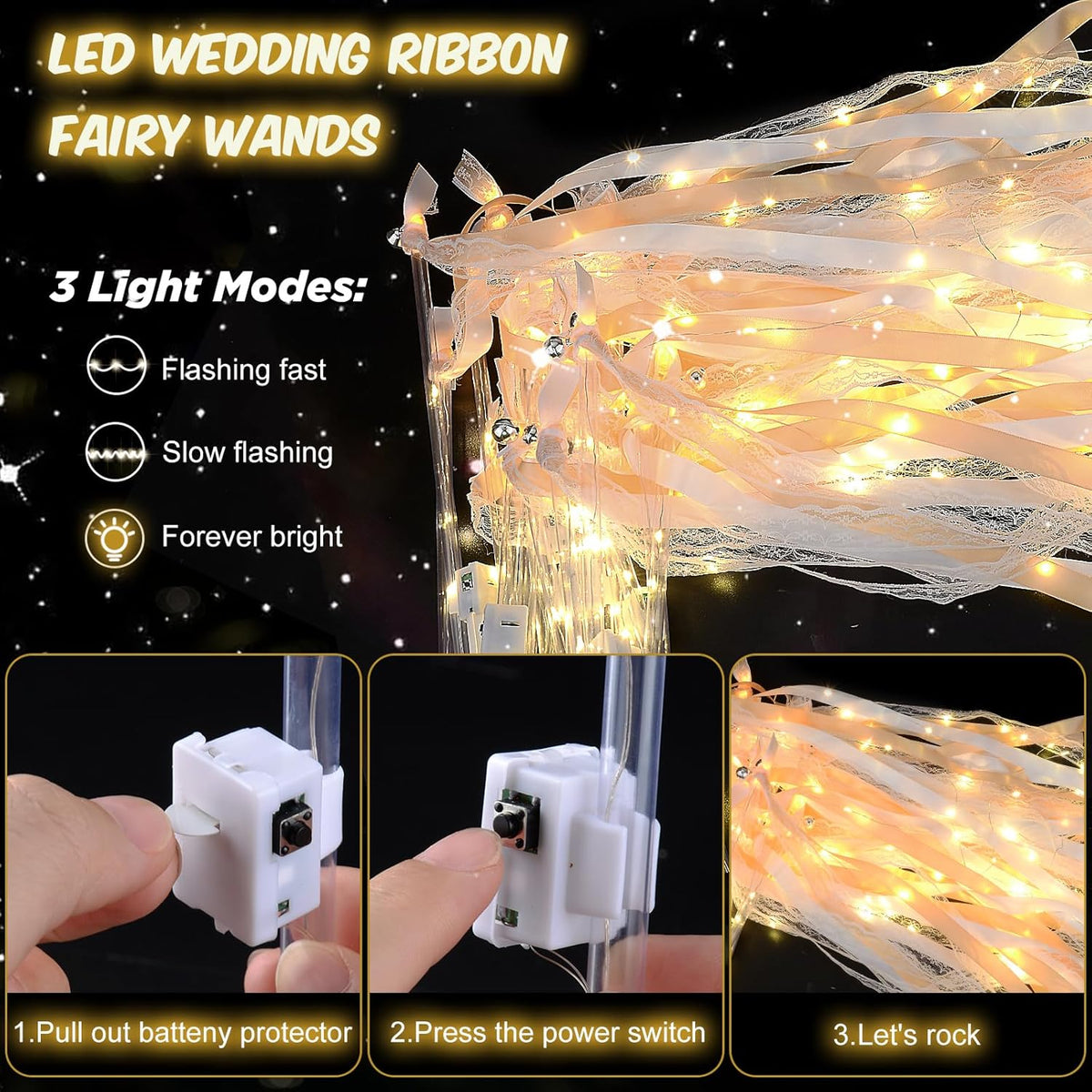58 PCS Wedding Wands with Lights,Fairy Wands, LED Silk Fairy Wand with Bells for Wedding Send Off