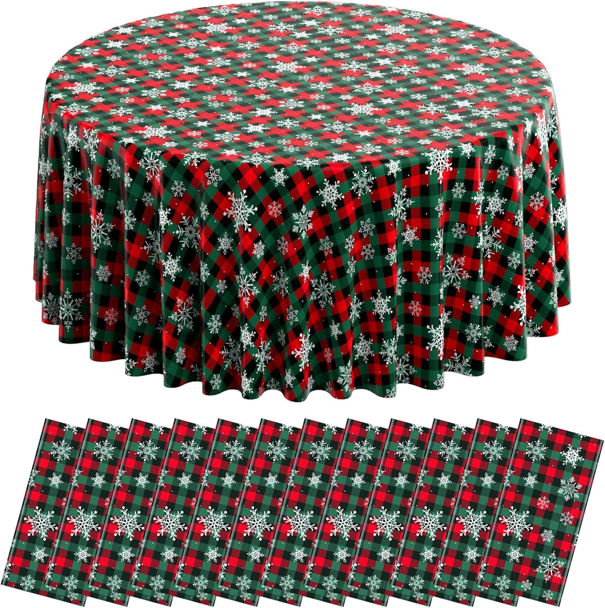 12Pcs Christmas Buffalo Plaid Snowflake Party Tablecloths Decorations,Plastic Red and Green