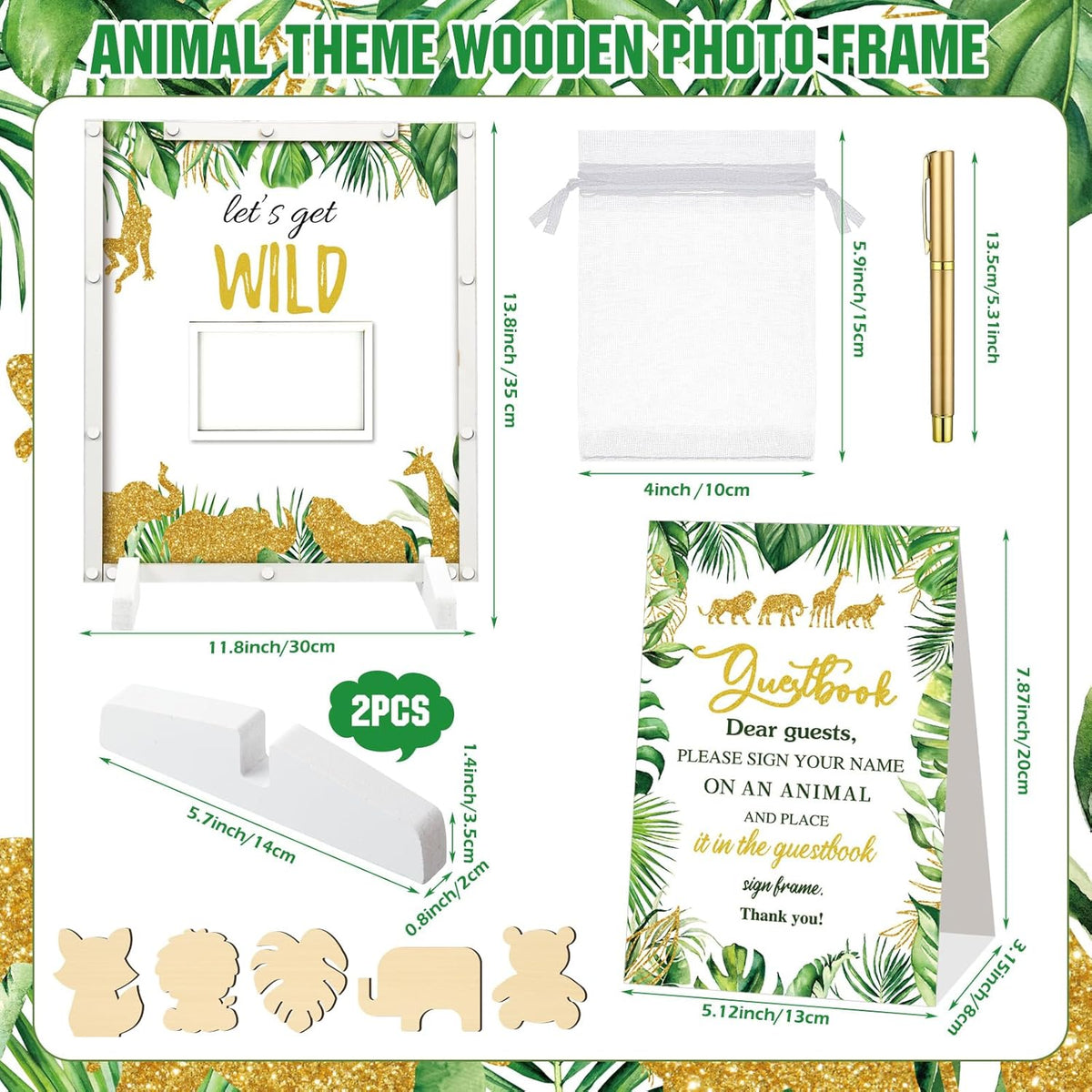 65 Pcs Jungle Animal Baby Shower Guest Book Alternatives He or She Gender Reveal Baby Shower