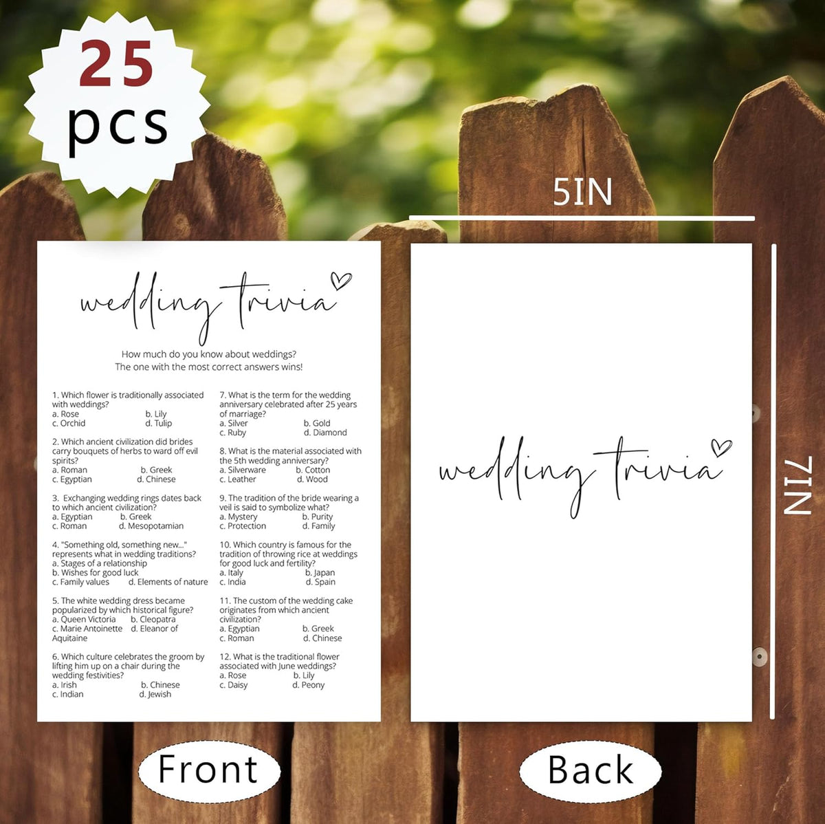 Bridal Shower Games, Wedding Trivia, 25Pcs Minimalist White Double-Sided Bridal Game Cards with 1