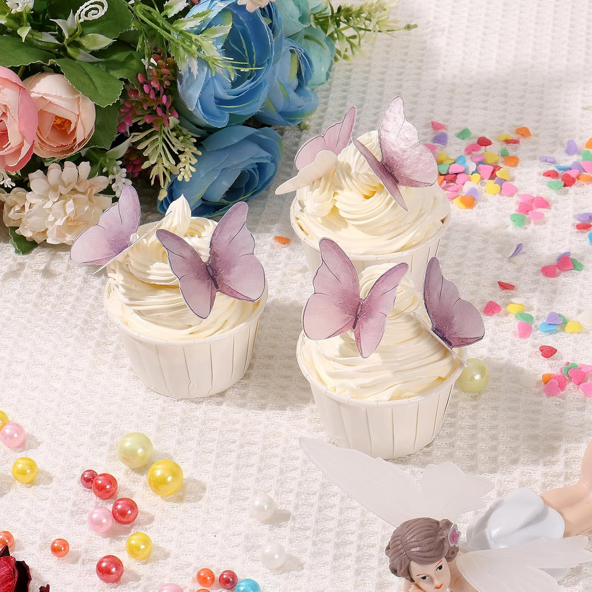 48Pcs Edible Butterflies Cake Topper Edible Butterfly Cupcake Toppers Wafer Paper Butterflies