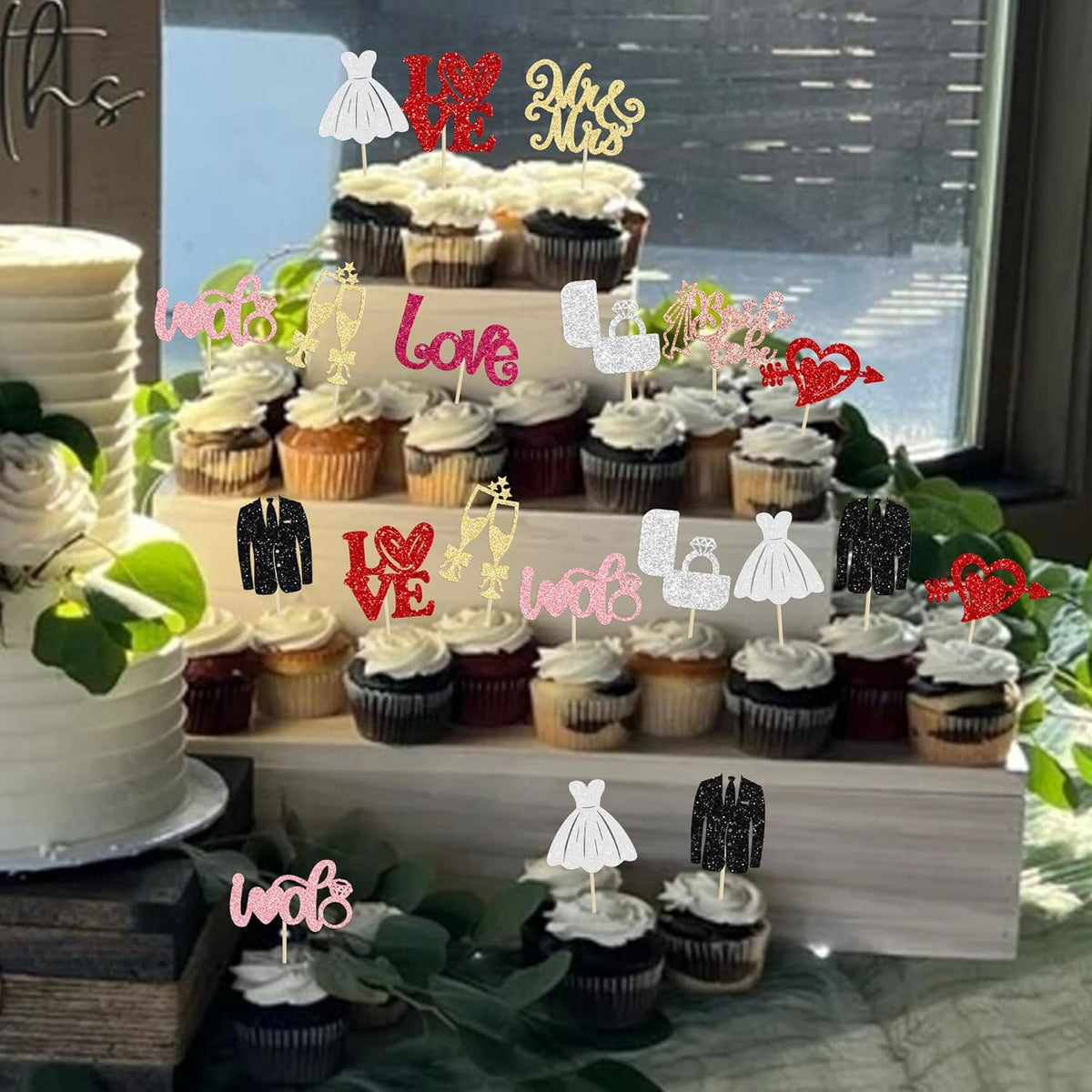 Ephlyn 30Pcs Bride to be Cupcake Toppers Glitter Wedding Cake Topper Decorations I Do Love Heart