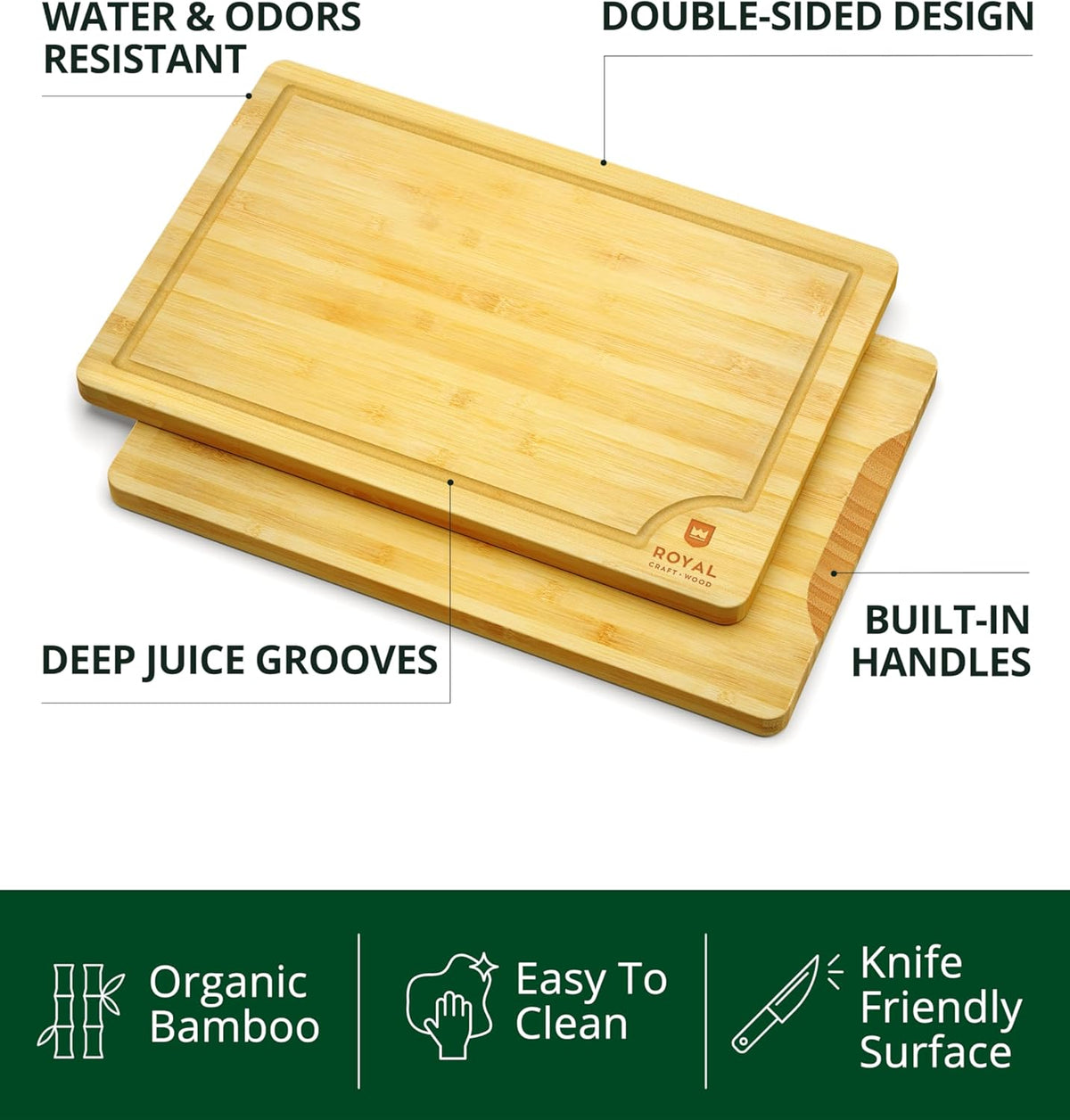 Wooden Cutting Boards for Kitchen Meal Prep & Serving - Bamboo Wood Cutting Board Set - Charcuterie